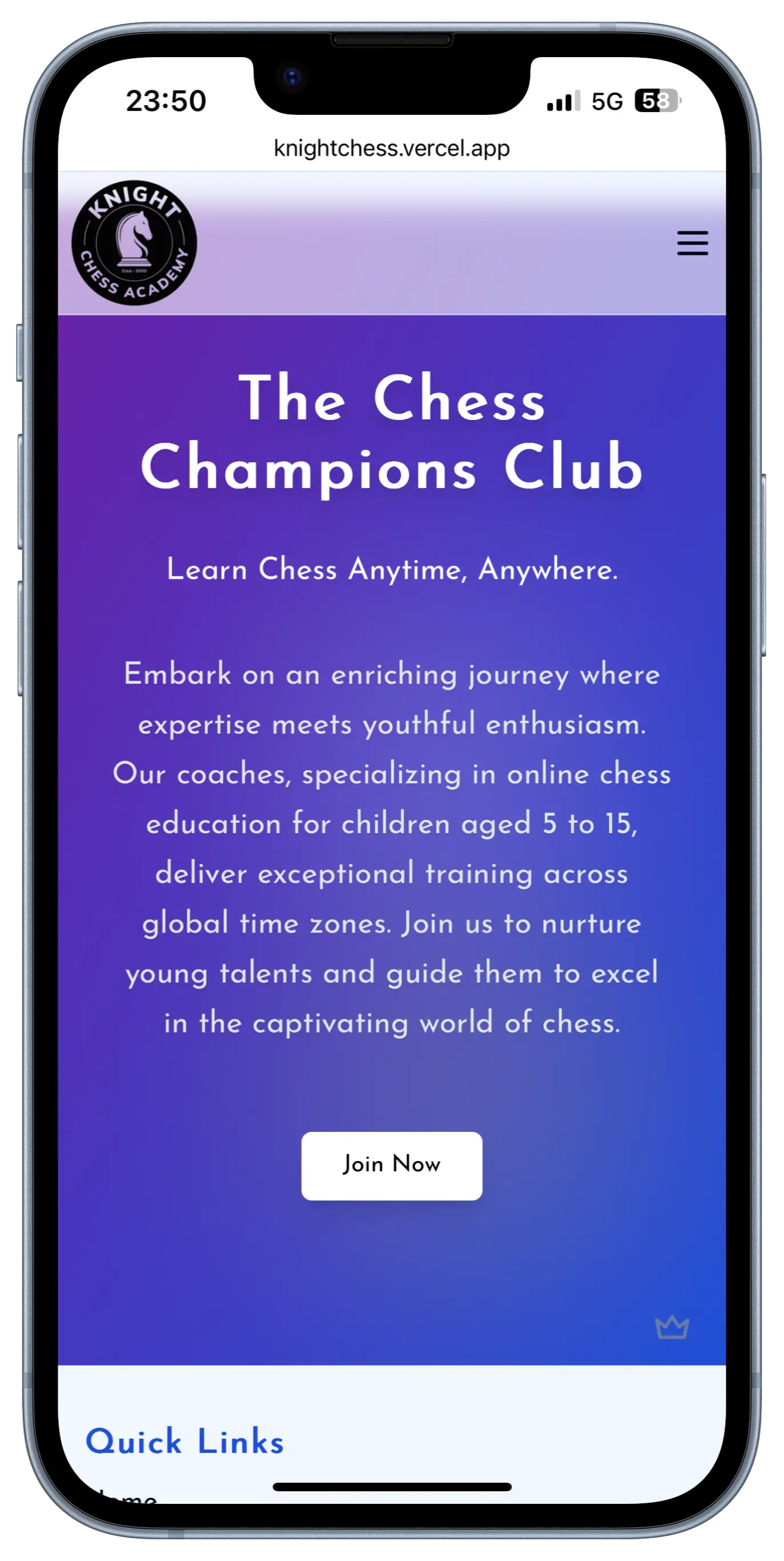 Knight Chess - Academy Website